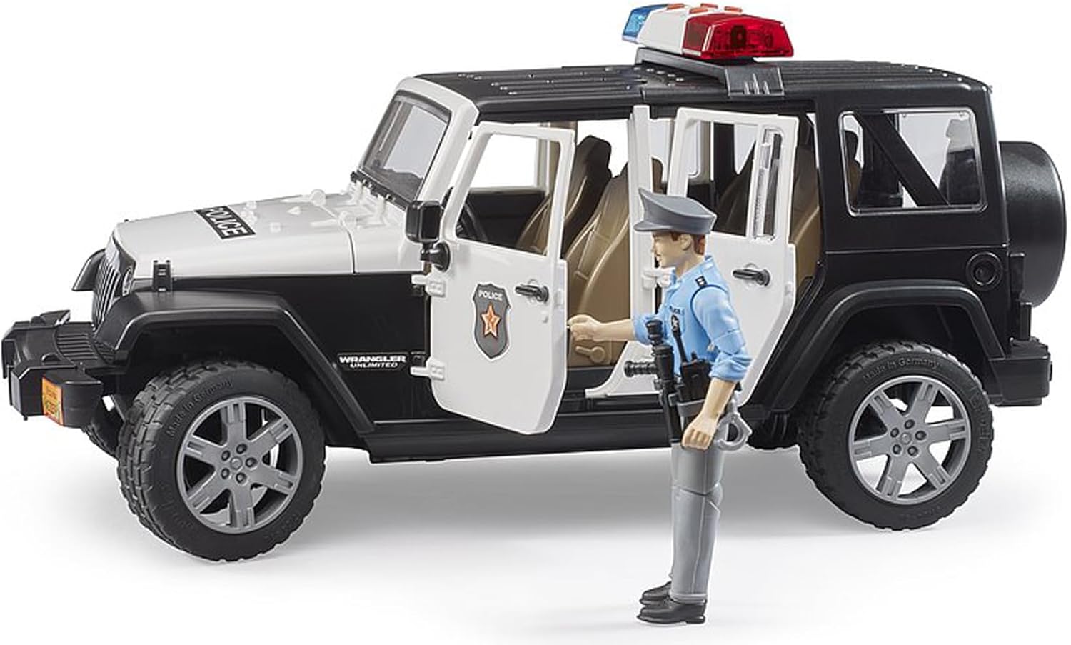 Bruder 02526 Jeep Rubicon Police car with Light skin Policeman, Jeep W/ Light Skin Policeman